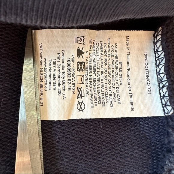 Tory Burch Sport Thick Knit Cotton Hoodie Sweatshirt in Navy Size XS - Picture 7 of 8